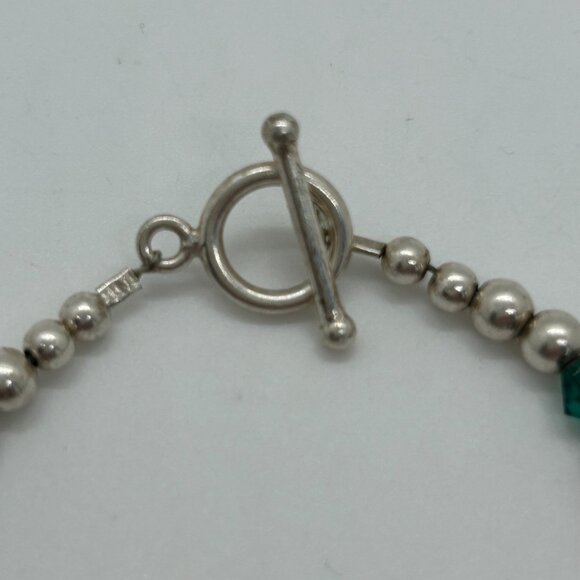 Artisan Sterling Silver Bracelet Green Crystal Bead Toggle Clasp 6.5" 10 grams - Picture 3 of 15